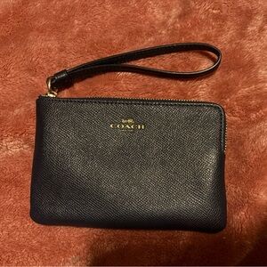 Coach Black Textured Wristlet with Gold Logo